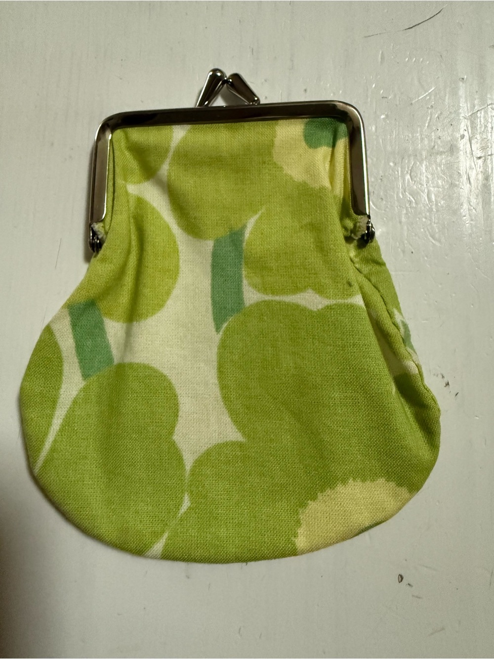 Green Floral Kiss-Lock Small Cotton Purse by Marimekko, Classic Unikko Design.